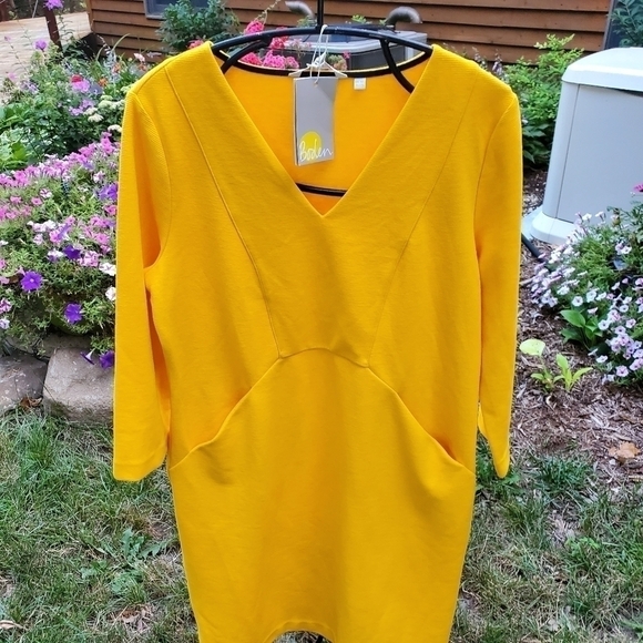 Boden Bronte Ottoman Yellow Rib Textured Knit 3/4 Sleeve Vneck Sz. 12L Dress - Picture 7 of 11